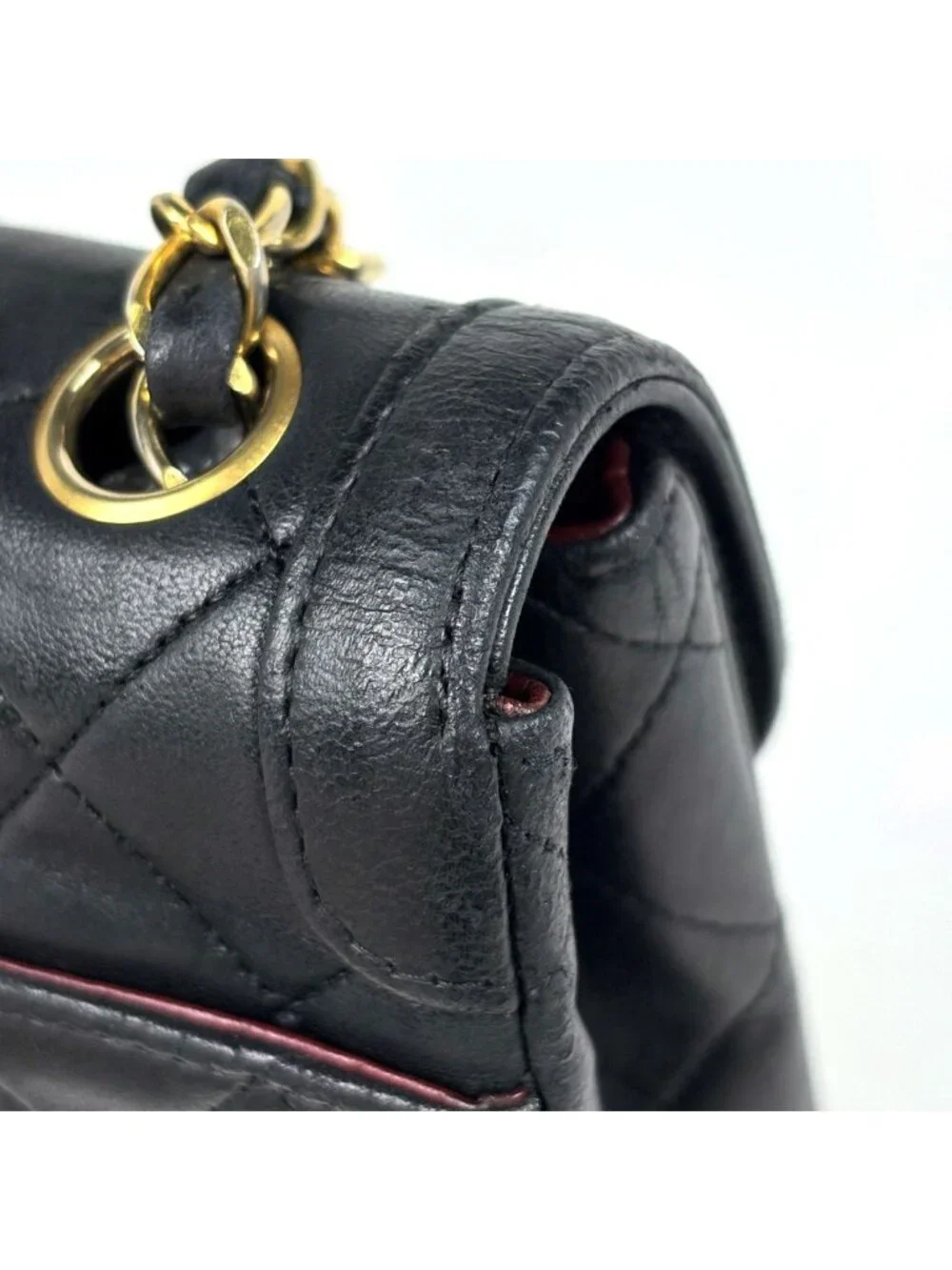 Chanel CC Logo Chain Shoulder Bag Quilted Leather Black
